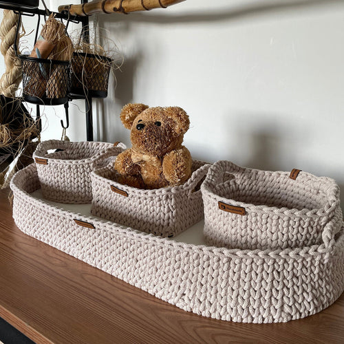 Baby Changing Basket; Wood Bottom and Cotton Frame; Change Pad; Baby Basket; Baby Shower Gift
