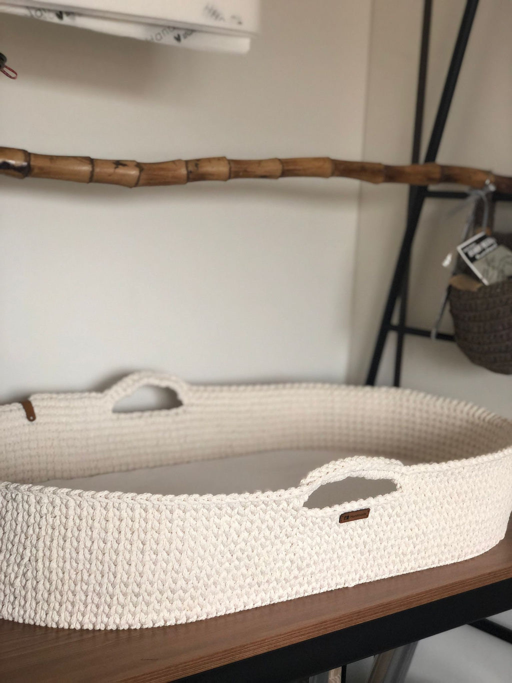 Baby Changing Basket; Wood Bottom and Cotton Frame; Change Pad; Baby Basket; Baby Shower Gift