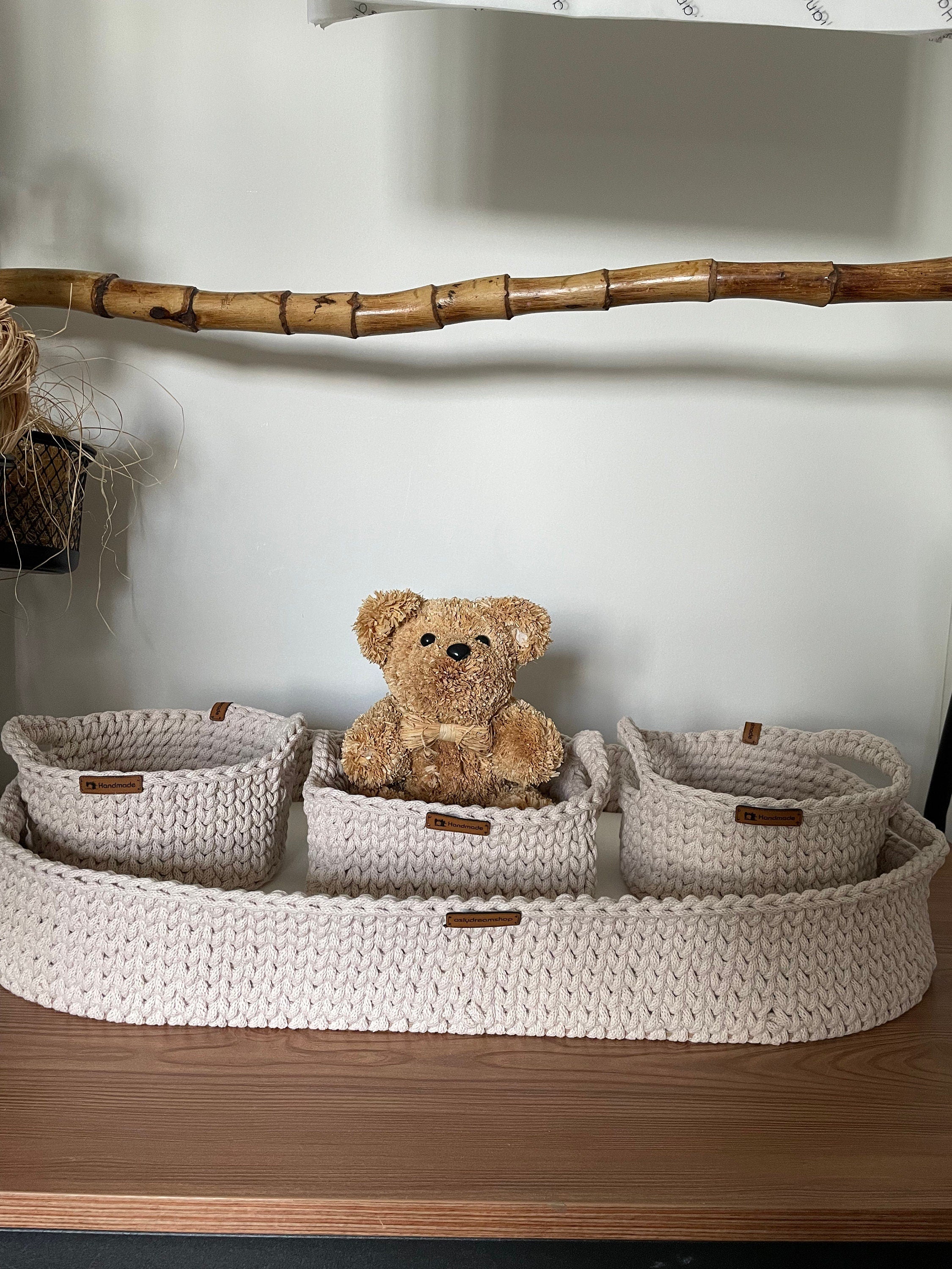 Baby Changing Basket; Wood Bottom and Cotton Frame; Change Pad; Baby Basket; Baby Shower Gift