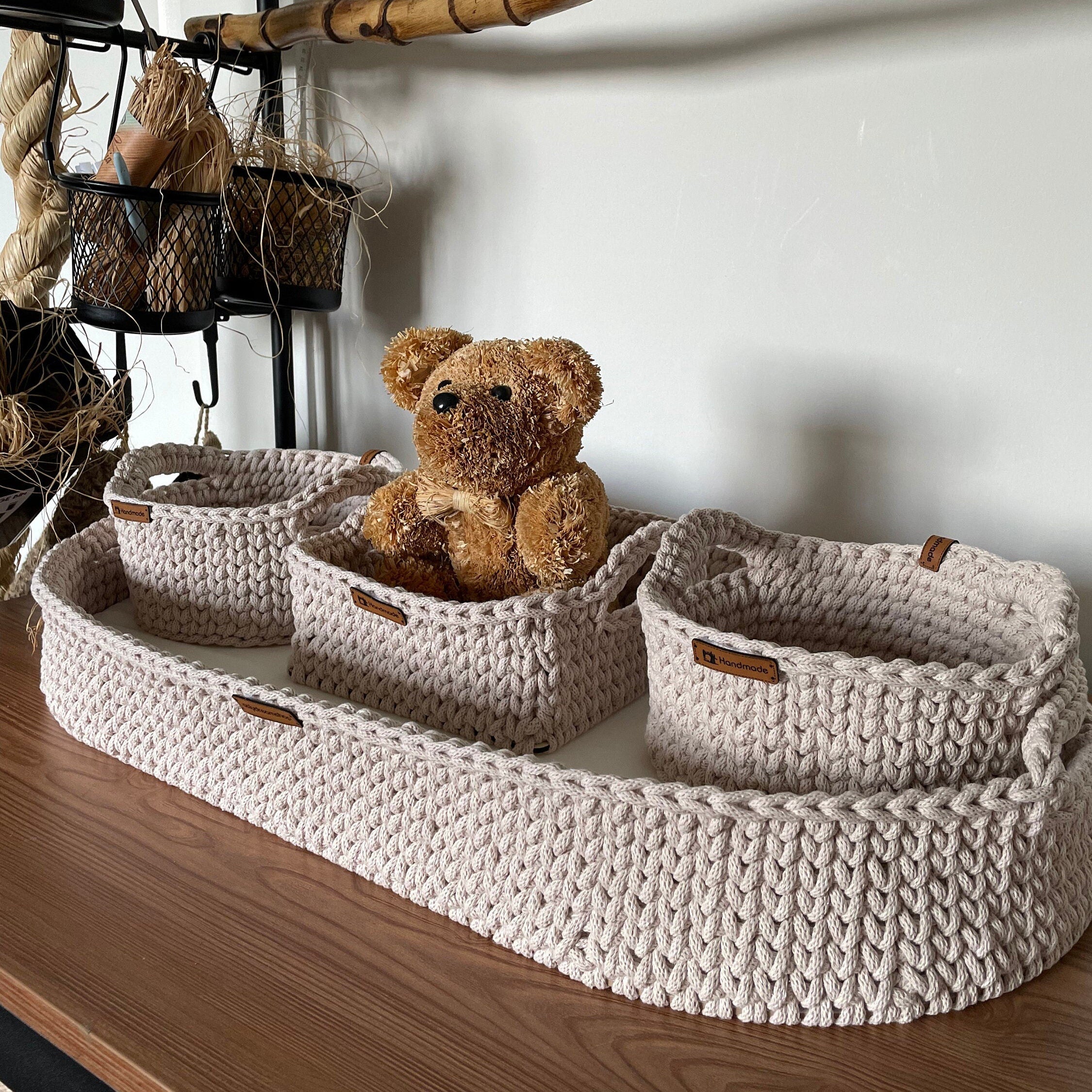 Baby Changing Basket; Wood Bottom and Cotton Frame; Change Pad; Baby Basket; Baby Shower Gift