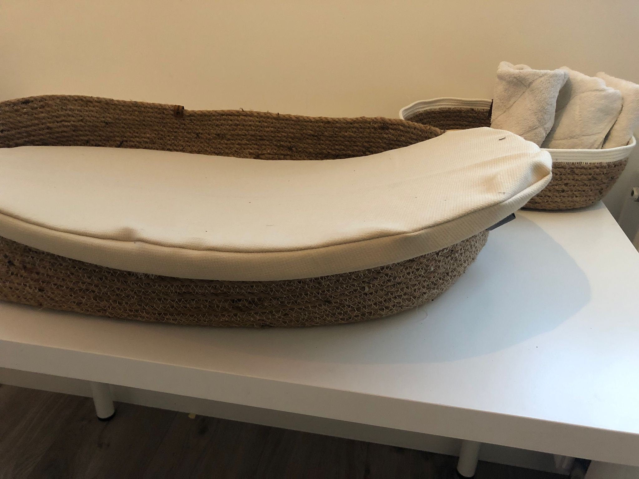 Baby Changing Basket with Pad; Changing Basket Handmade from Jute, Changing Pad, Baby Change Table, Optional Diaper Boxes