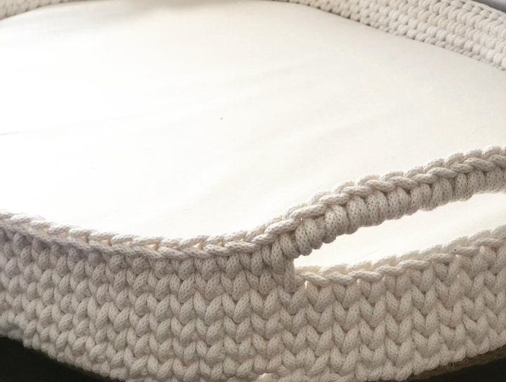 Baby Changing Basket with Pad Jute Bottom Cotton Framed, Changing Bassinet with Optional Diaper Storage Box, Changing Pad