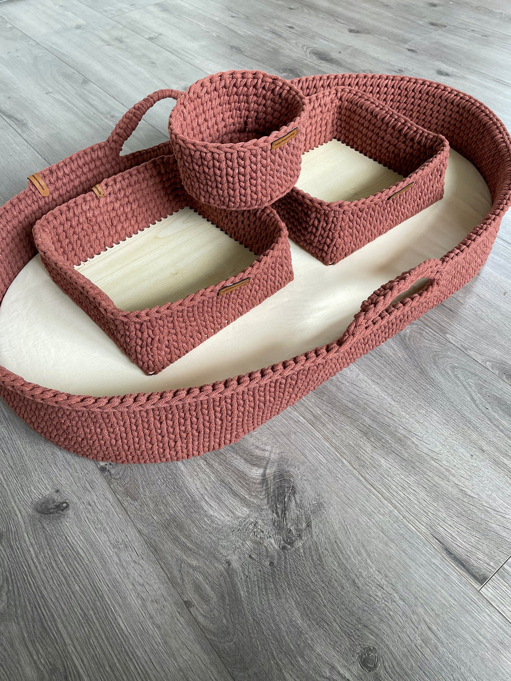 Baby Changing Basket with Pad Jute Bottom Cotton Framed, Changing Bassinet with Optional Diaper Storage Box, Changing Pad