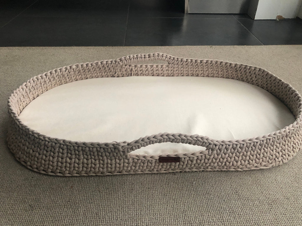Baby Changing Basket with Pad Wood Bottom Cotton Framed, Changing Bassinet with Optional Diaper Storage Box, Changing Pad