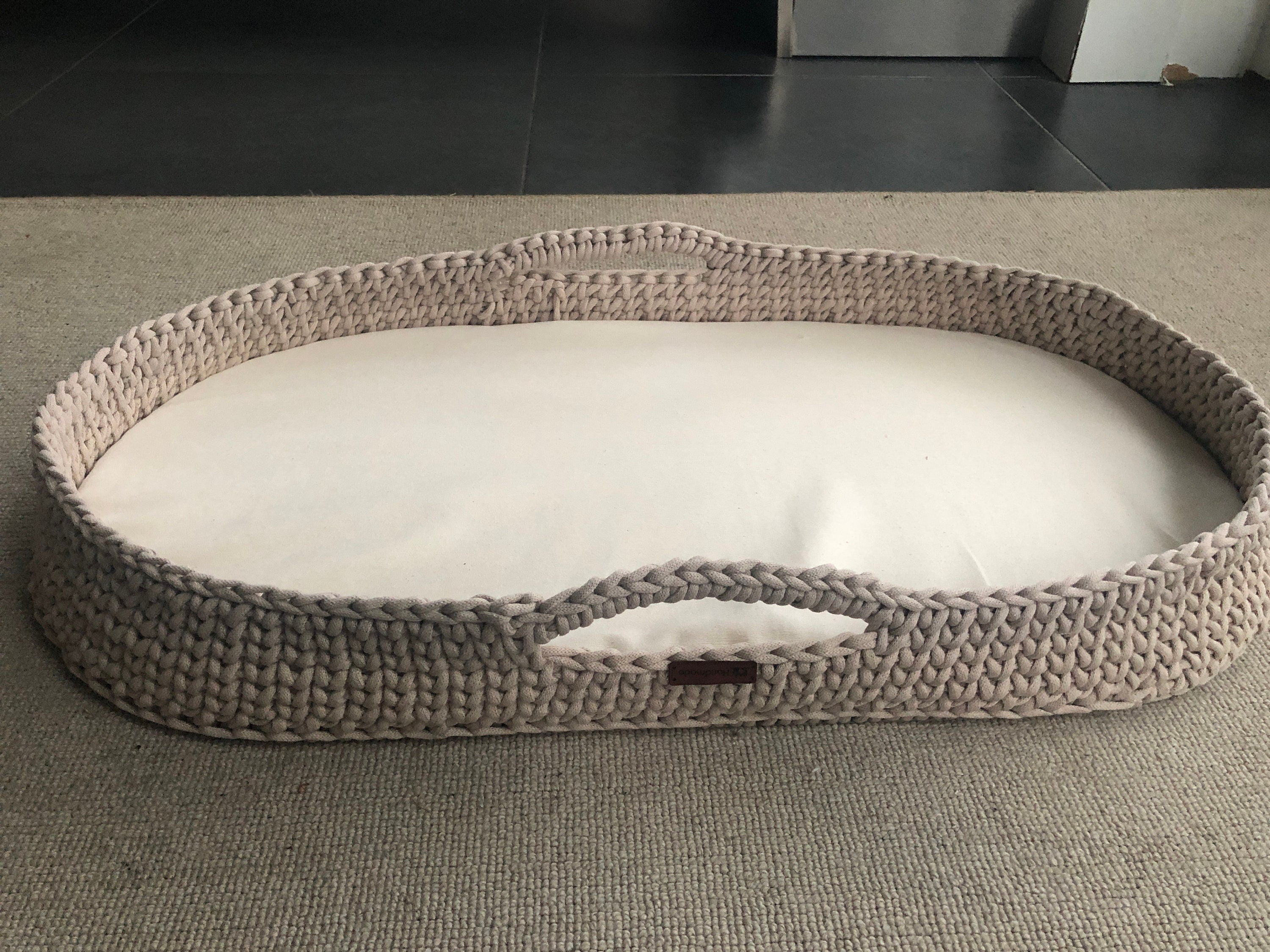 Baby Changing Basket with Pad Wood Bottom Cotton Framed, Changing Bassinet with Optional Diaper Storage Box, Changing Pad