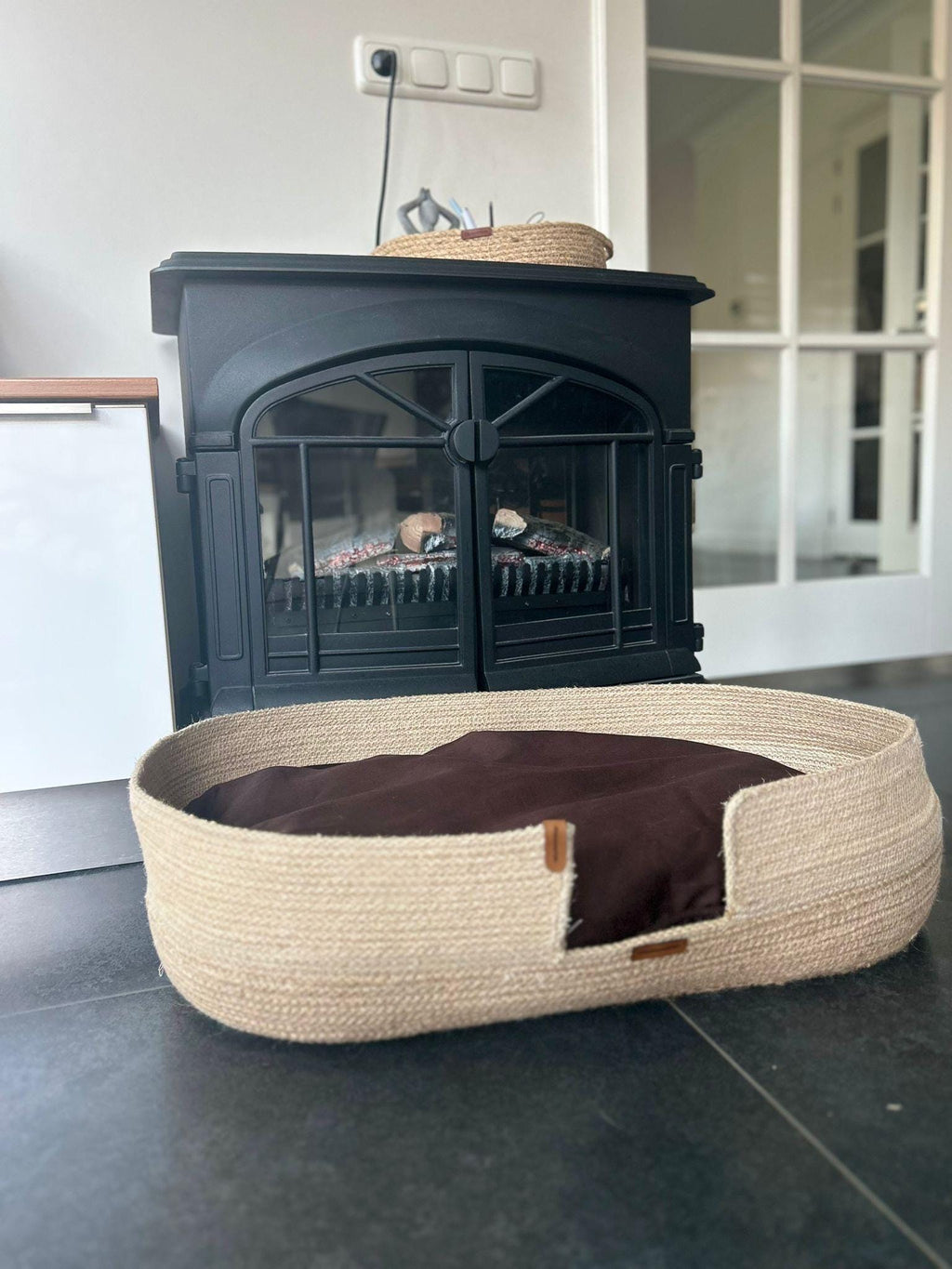 Big Pet basket with cushion (colour options) ; Dog Bed; Cat Dog Basket; Big Dog Bed; Environmental Friendly Handmade Jute Wood Cat & Dog Bed