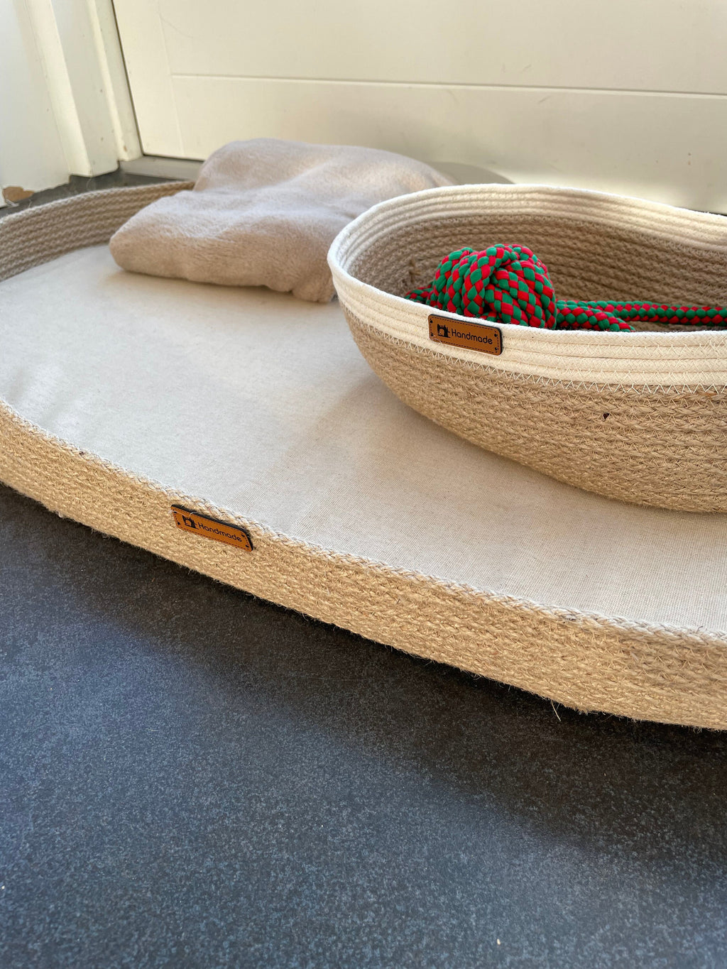 Big Pet basket with cushion (colour options) ; Dog Bed; Cat Dog Basket; Big Dog Bed; Environmental Friendly Handmade Jute Wood Cat & Dog Bed