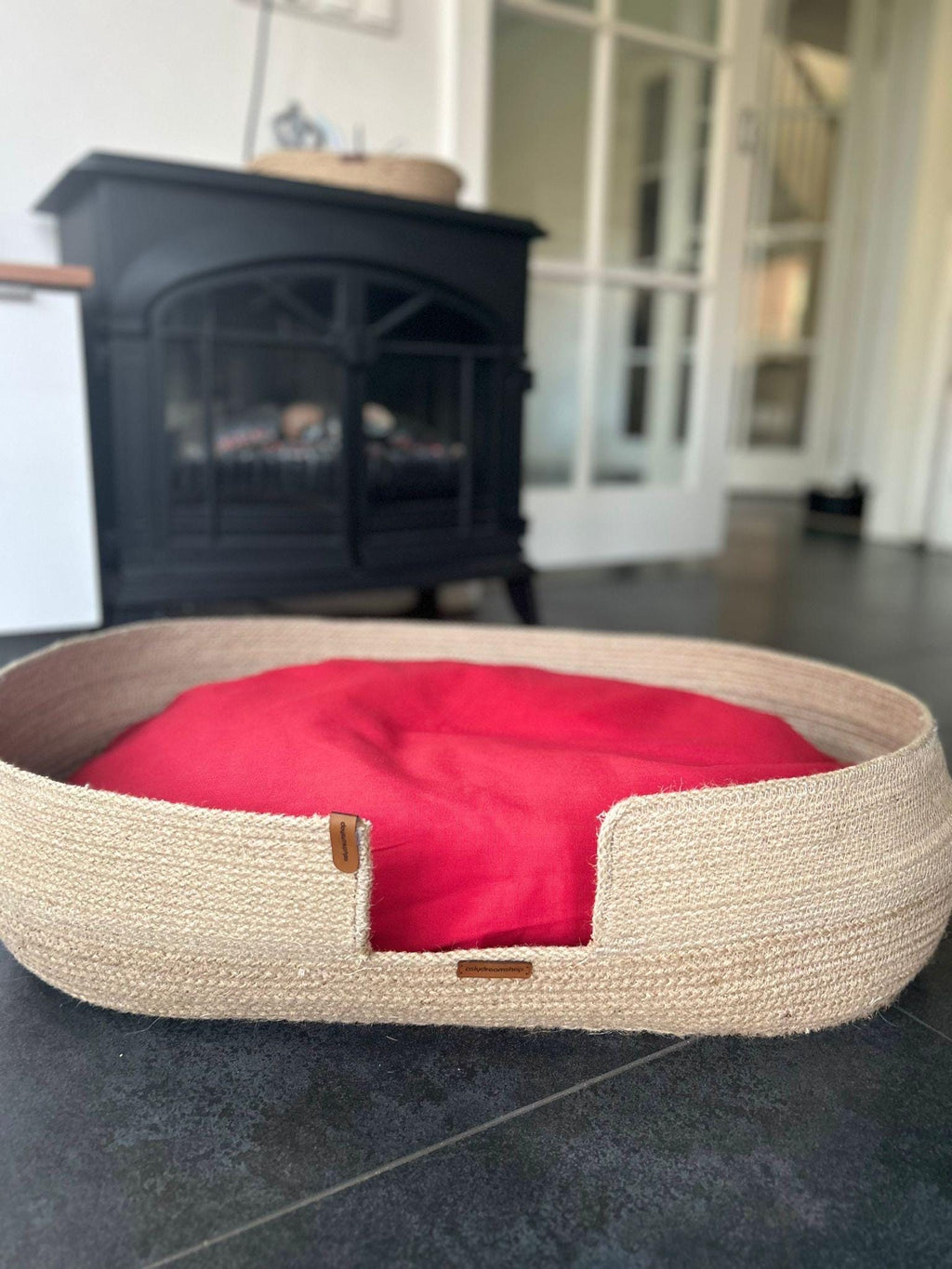 Big Pet basket with cushion (colour options) ; Dog Bed; Cat Dog Basket; Big Dog Bed; Environmental Friendly Handmade Jute Wood Cat & Dog Bed
