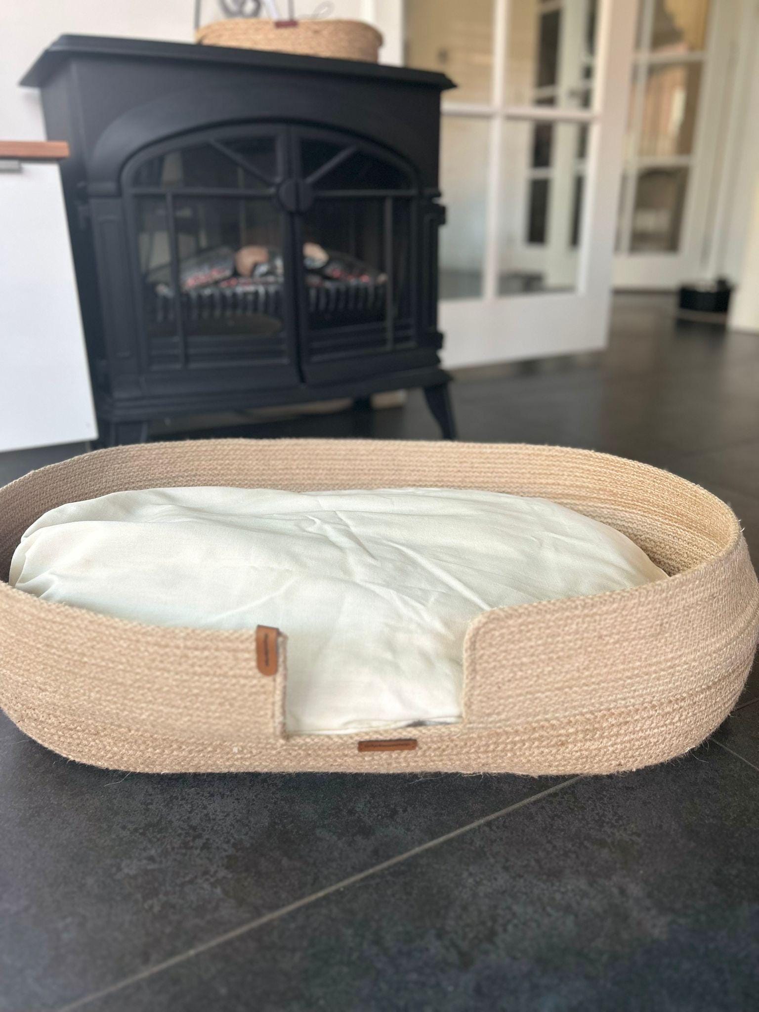 Big Pet basket with cushion (colour options) ; Dog Bed; Cat Dog Basket; Big Dog Bed; Environmental Friendly Handmade Jute Wood Cat & Dog Bed