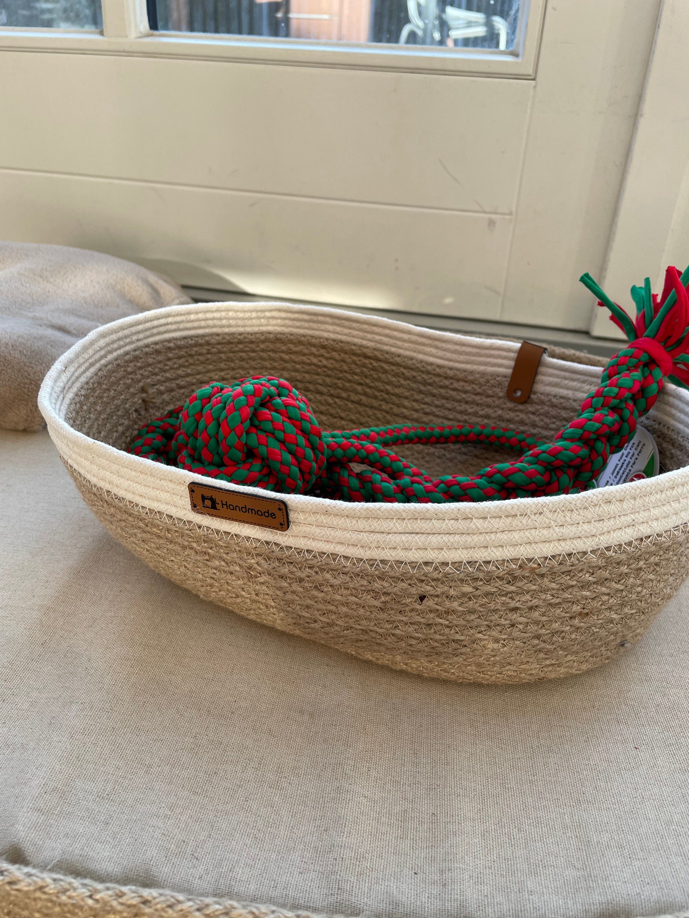 Big Pet basket with cushion (colour options) ; Dog Bed; Cat Dog Basket; Big Dog Bed; Environmental Friendly Handmade Jute Wood Cat & Dog Bed