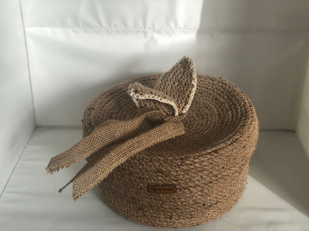 Bridesmaids Gift Box; Baby Basket; Baby Gift Box; Handmade Jute Gift Basket with Cover, Decoration Object for Bedroom or Baby Room