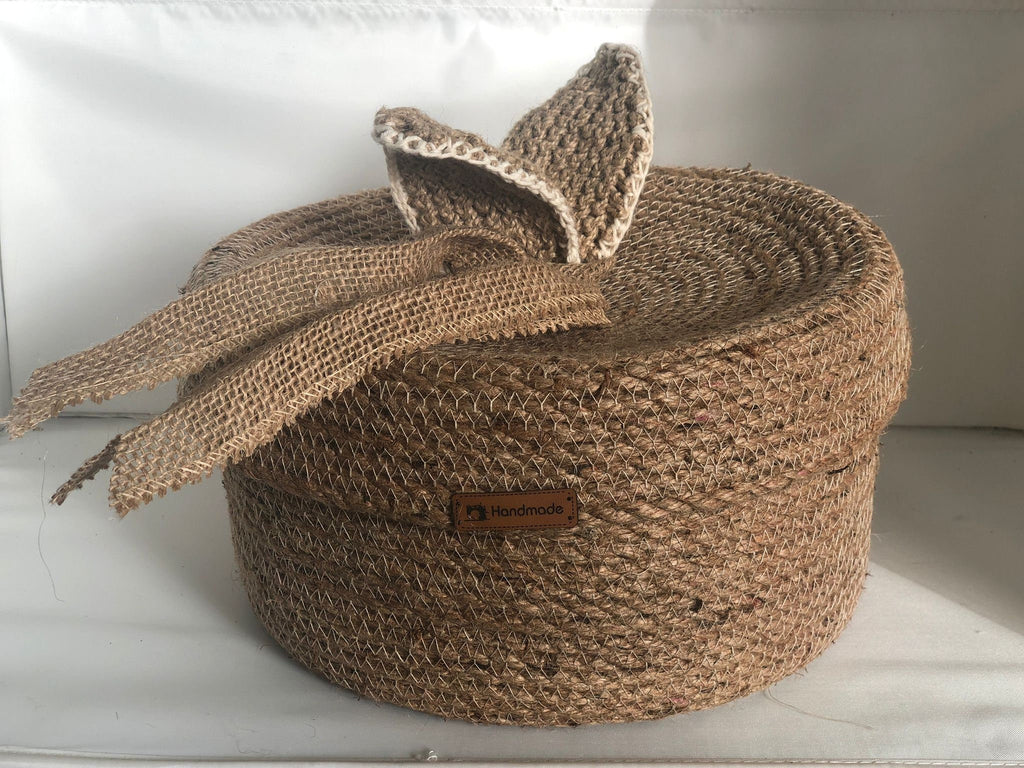 Bridesmaids Gift Box; Baby Basket; Baby Gift Box; Handmade Jute Gift Basket with Cover, Decoration Object for Bedroom or Baby Room