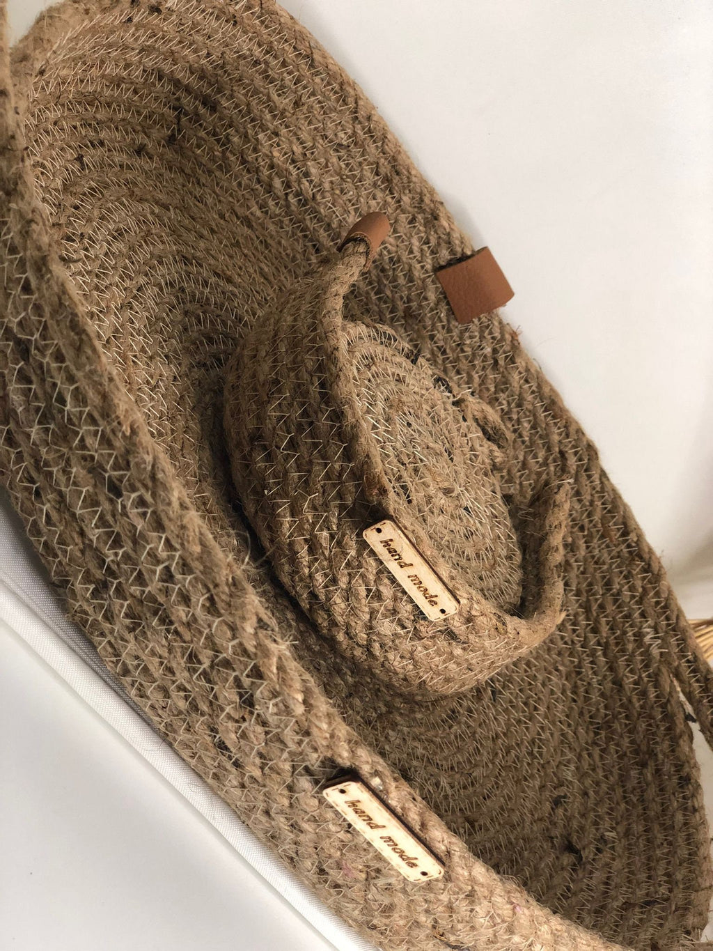 Christmas Gift; Jute Tray with 4 Coasters and Holder; Decoration Tray Handmade from Jute for Living room, Bathroom, Office or Kitchen