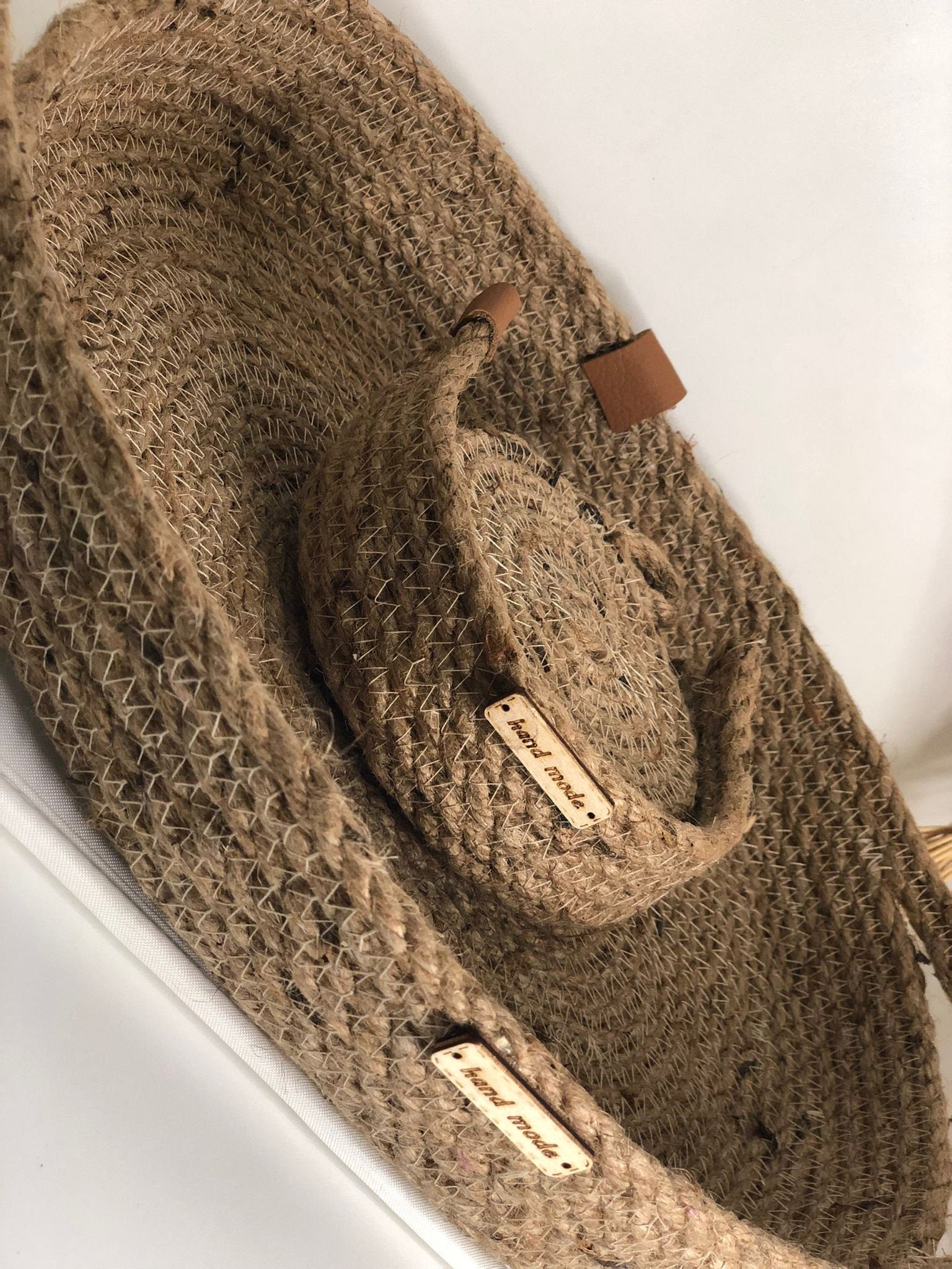 Christmas Gift; Jute Tray with 4 Coasters and Holder; Decoration Tray Handmade from Jute for Living room, Bathroom, Office or Kitchen