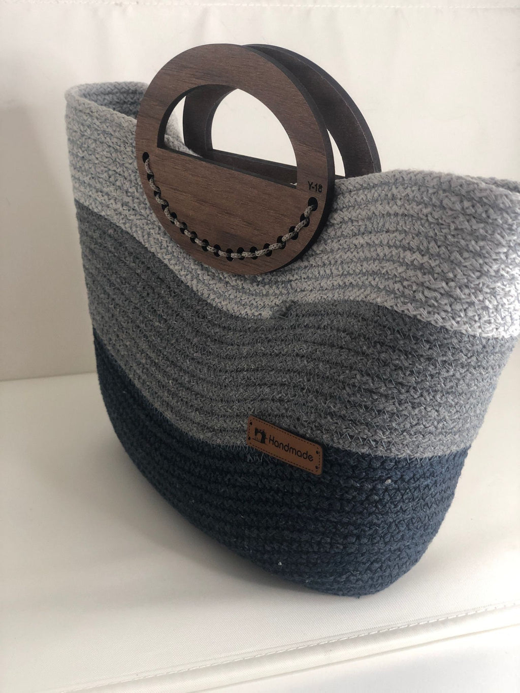 Cotton Rope Tote Bag with Wooden Handle; Multi Color Tote Bag; Wood Handle Purse, Summer Beach Bag; Handmade Handbag; Chic Travel Bag
