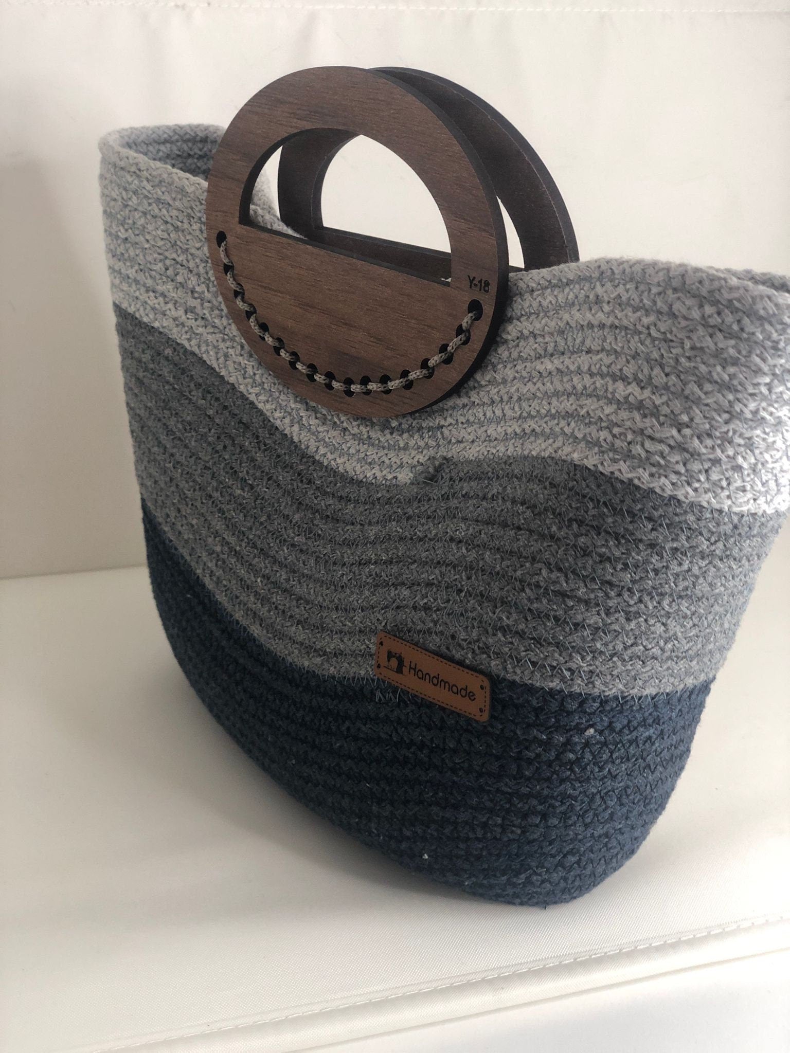 Cotton Rope Tote Bag with Wooden Handle; Multi Color Tote Bag; Wood Handle Purse, Summer Beach Bag; Handmade Handbag; Chic Travel Bag