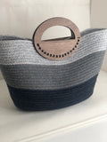 Cotton Rope Tote Bag with Wooden Handle; Multi Color Tote Bag; Wood Handle Purse, Summer Beach Bag; Handmade Handbag; Chic Travel Bag