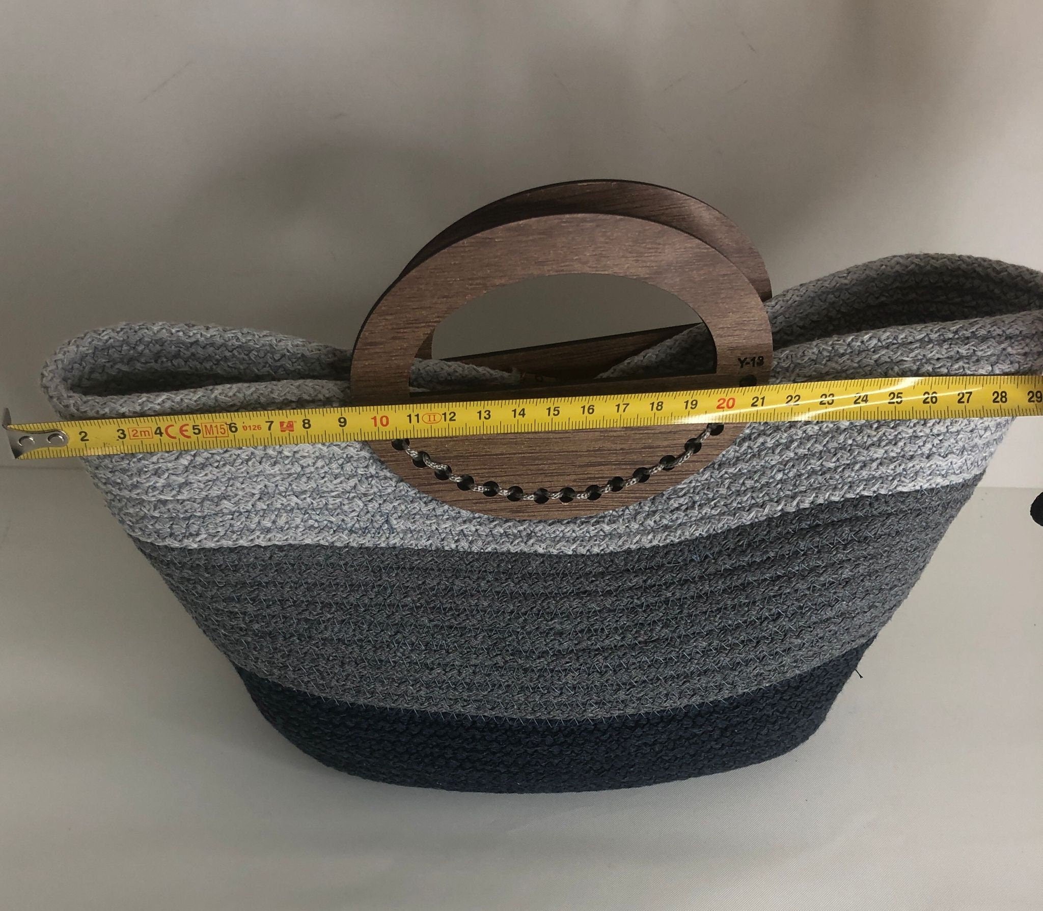 Cotton Rope Tote Bag with Wooden Handle; Multi Color Tote Bag; Wood Handle Purse, Summer Beach Bag; Handmade Handbag; Chic Travel Bag