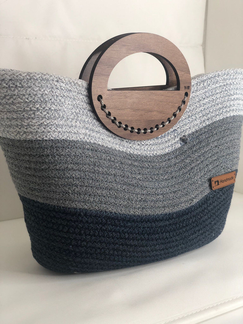 Cotton Rope Tote Bag with Wooden Handle; Multi Color Tote Bag; Wood Handle Purse, Summer Beach Bag; Handmade Handbag; Chic Travel Bag
