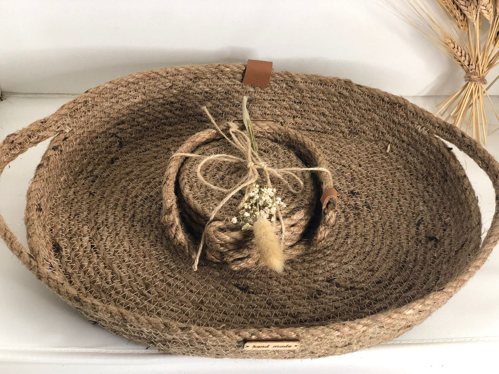 Decor Jute Tray Handmade for Living room, Office or Kitchen; Boho Tray; Coffee Table Tray; Decorative Tray; Trays for decor