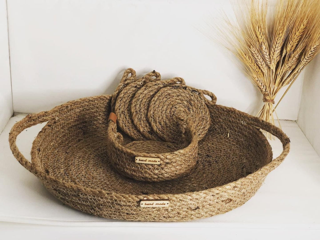 Decor Jute Tray Handmade for Living room, Office or Kitchen; Boho Tray; Coffee Table Tray; Decorative Tray; Trays for decor