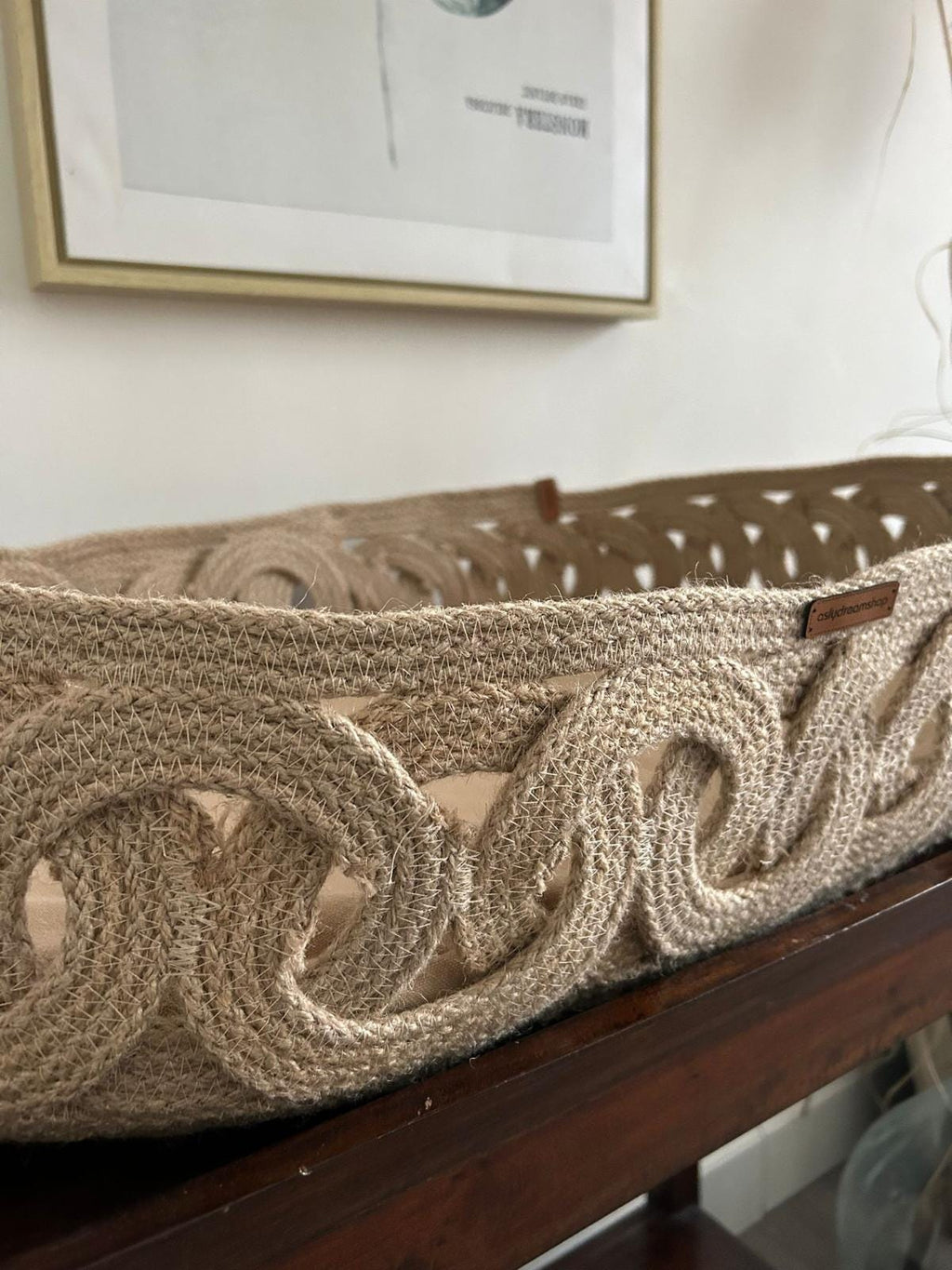 Exclusive Baby Changing Basket with Pad; Changing Basket Handmade from Jute on Wood Bottom, Changing Pad, Baby Change Table