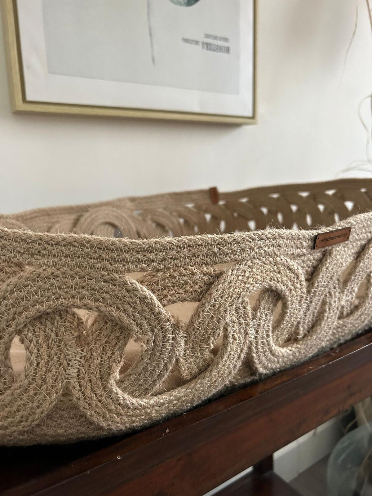 Exclusive Baby Changing Basket with Pad; Changing Basket Handmade from Jute on Wood Bottom, Changing Pad, Baby Change Table