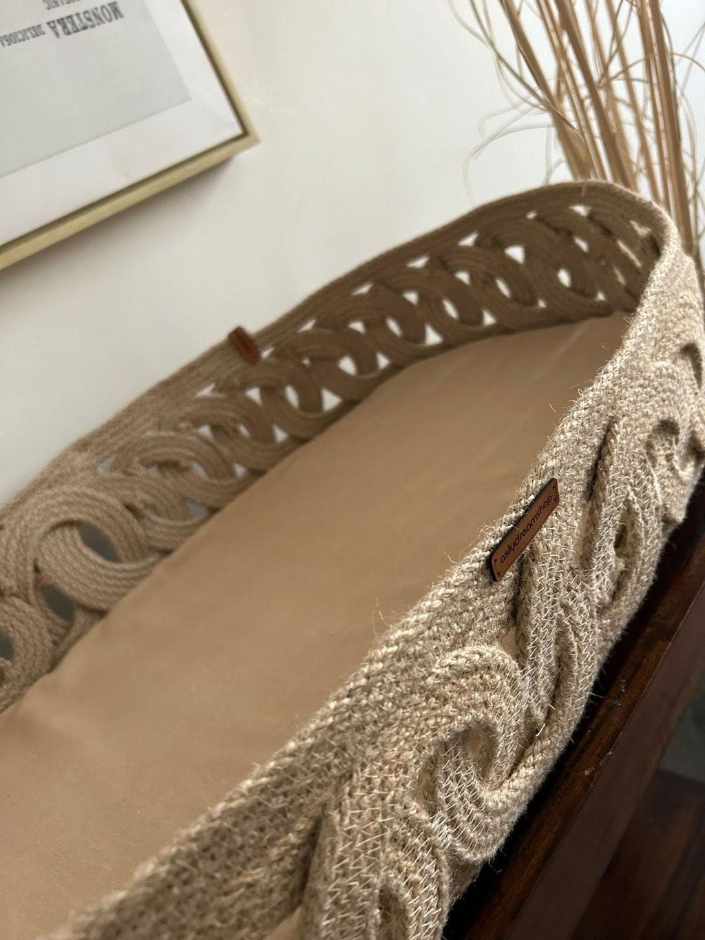 Exclusive Baby Changing Basket with Pad; Changing Basket Handmade from Jute on Wood Bottom, Changing Pad, Baby Change Table
