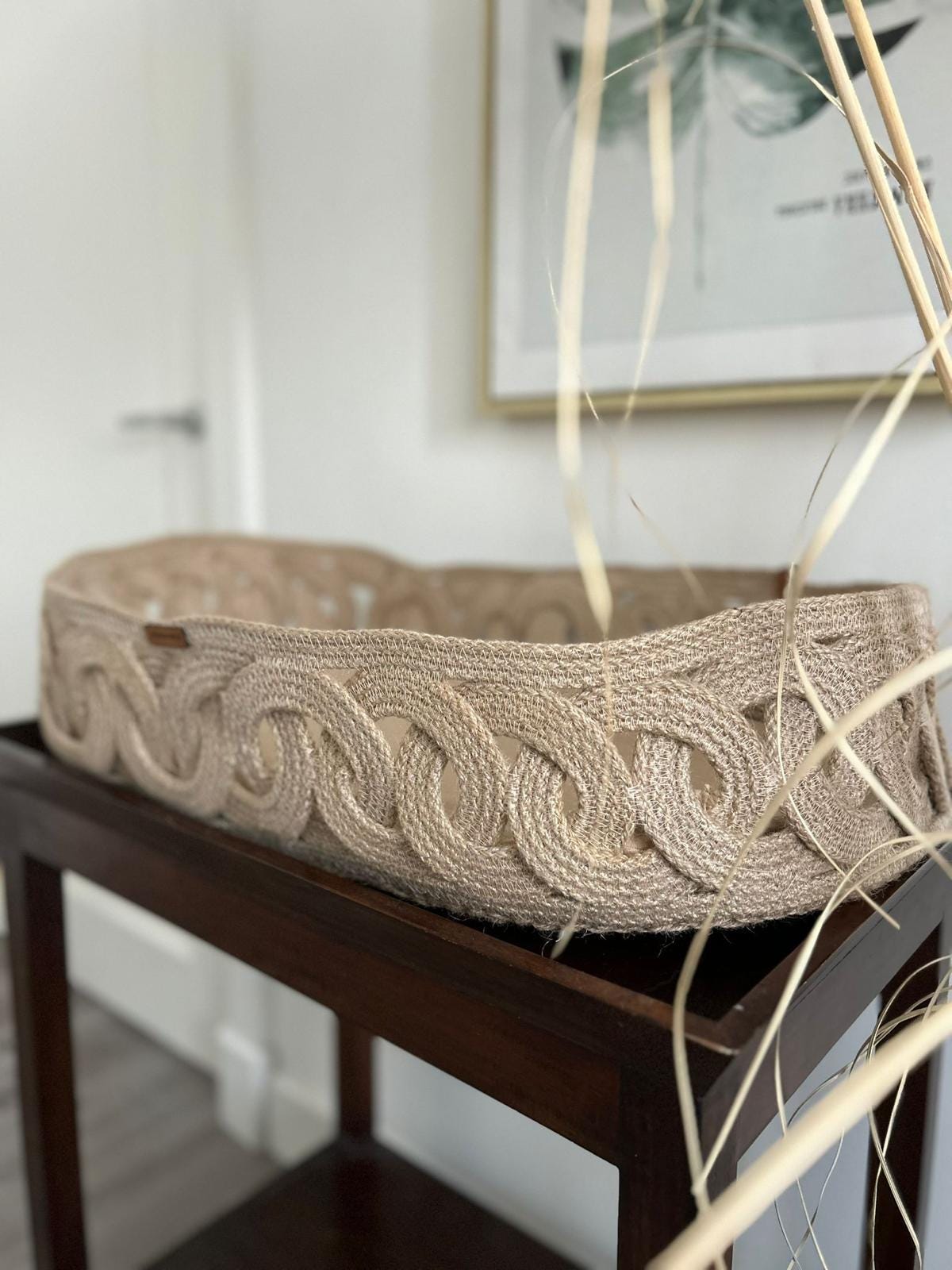 Exclusive Baby Changing Basket with Pad; Changing Basket Handmade from Jute on Wood Bottom, Changing Pad, Baby Change Table