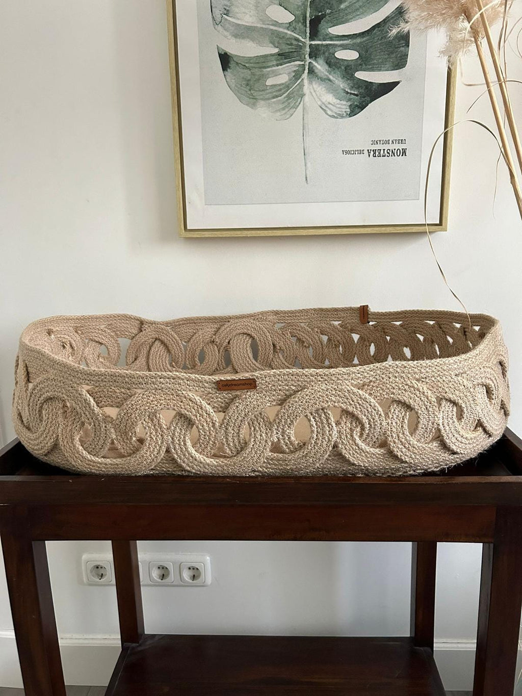 Exclusive Baby Changing Basket with Pad; Changing Basket Handmade from Jute on Wood Bottom, Changing Pad, Baby Change Table