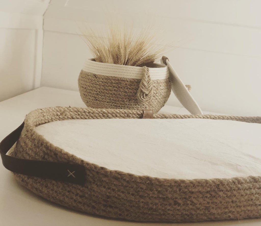 Fancy Changing Basket Handmade from Jute, Changing Pad, Optional Diaper Storage Boxes, Baby Nest