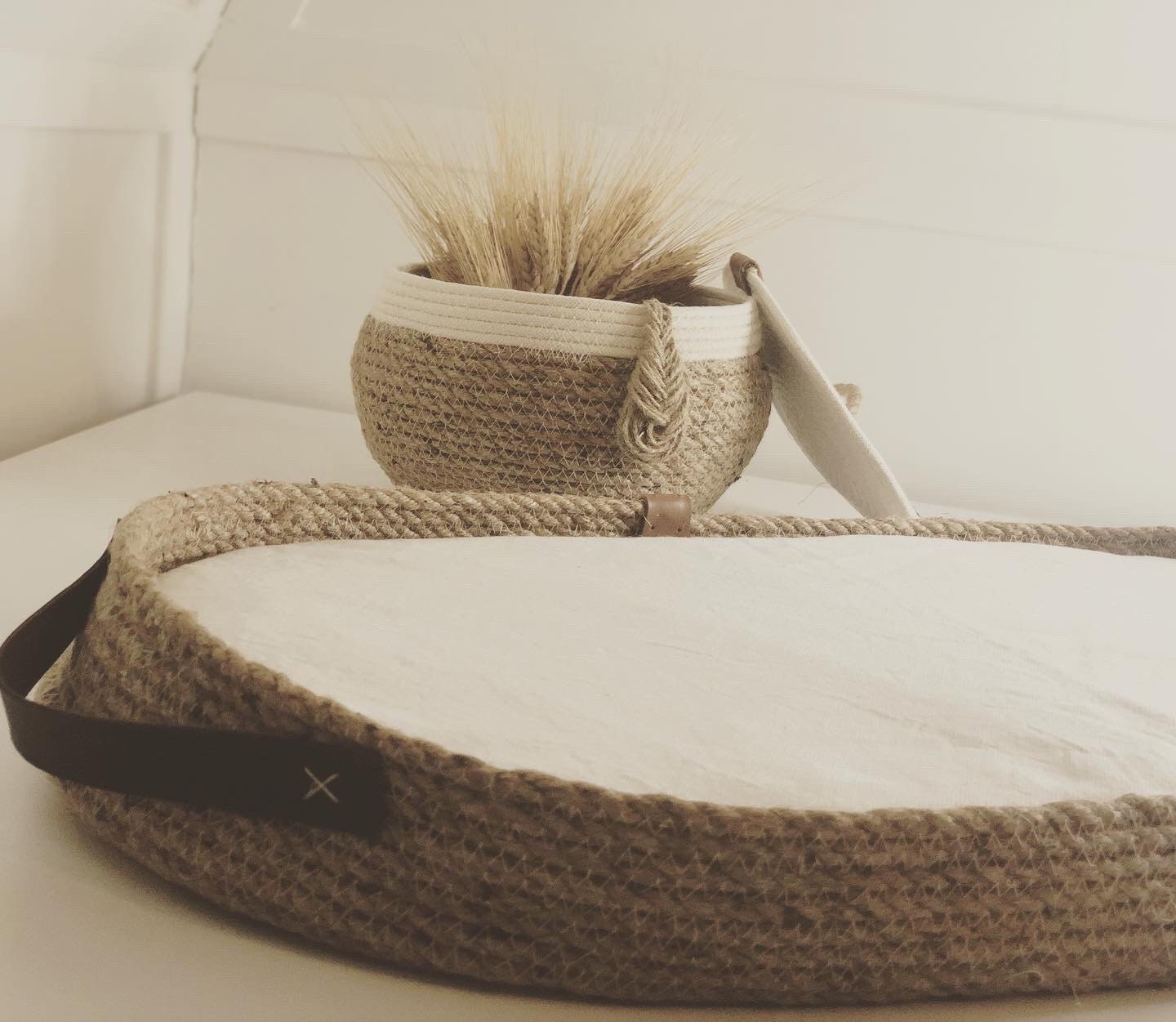 Fancy Changing Basket Handmade from Jute, Changing Pad, Optional Diaper Storage Boxes, Baby Nest