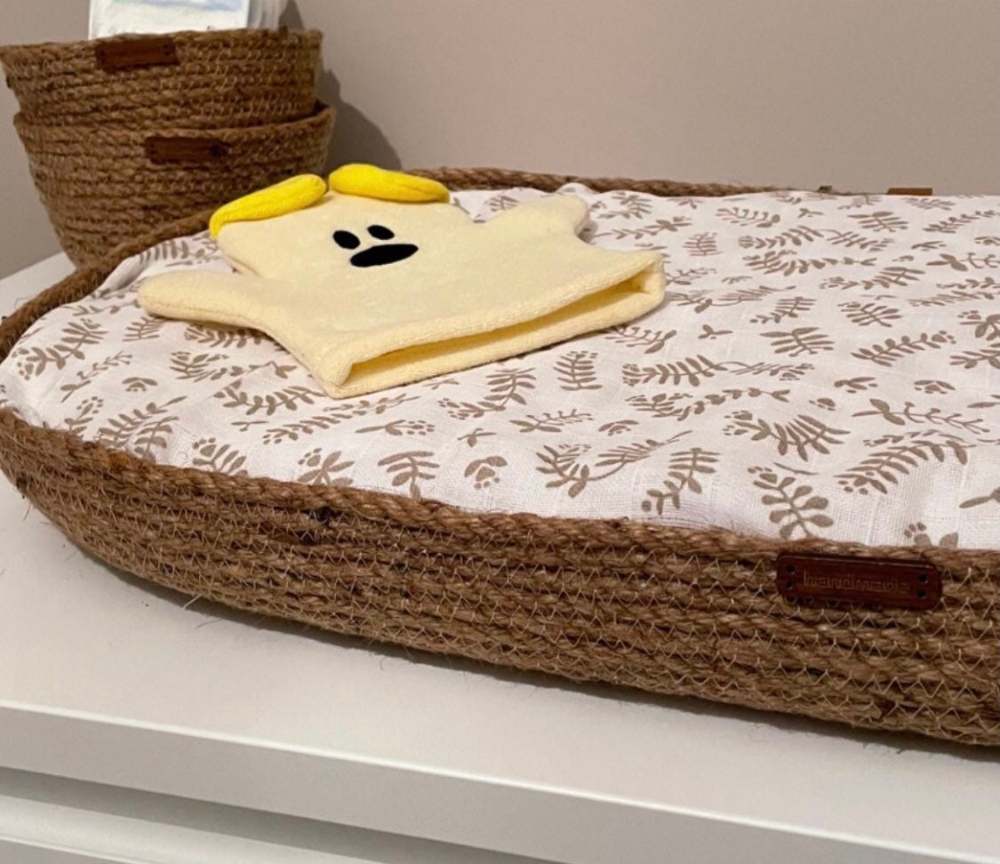 Fancy Changing Basket Handmade from Jute, Changing Pad, Optional Diaper Storage Boxes, Baby Nest
