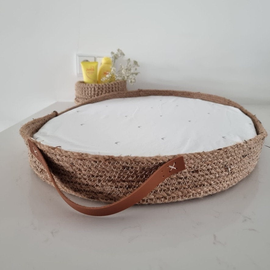 Fancy Changing Basket Handmade from Jute, Changing Pad, Optional Diaper Storage Boxes, Baby Nest