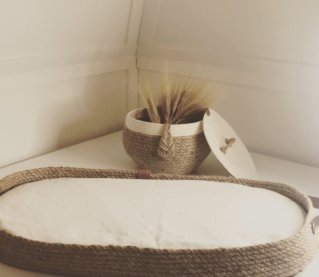 Fancy Changing Basket Handmade from Jute, Changing Pad, Optional Diaper Storage Boxes, Baby Nest