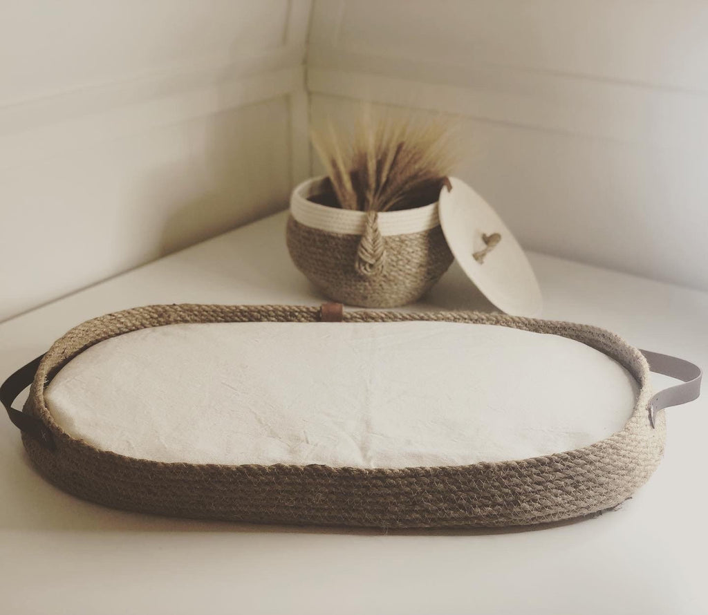 Fancy Changing Basket Handmade from Jute, Changing Pad, Optional Diaper Storage Boxes, Baby Nest