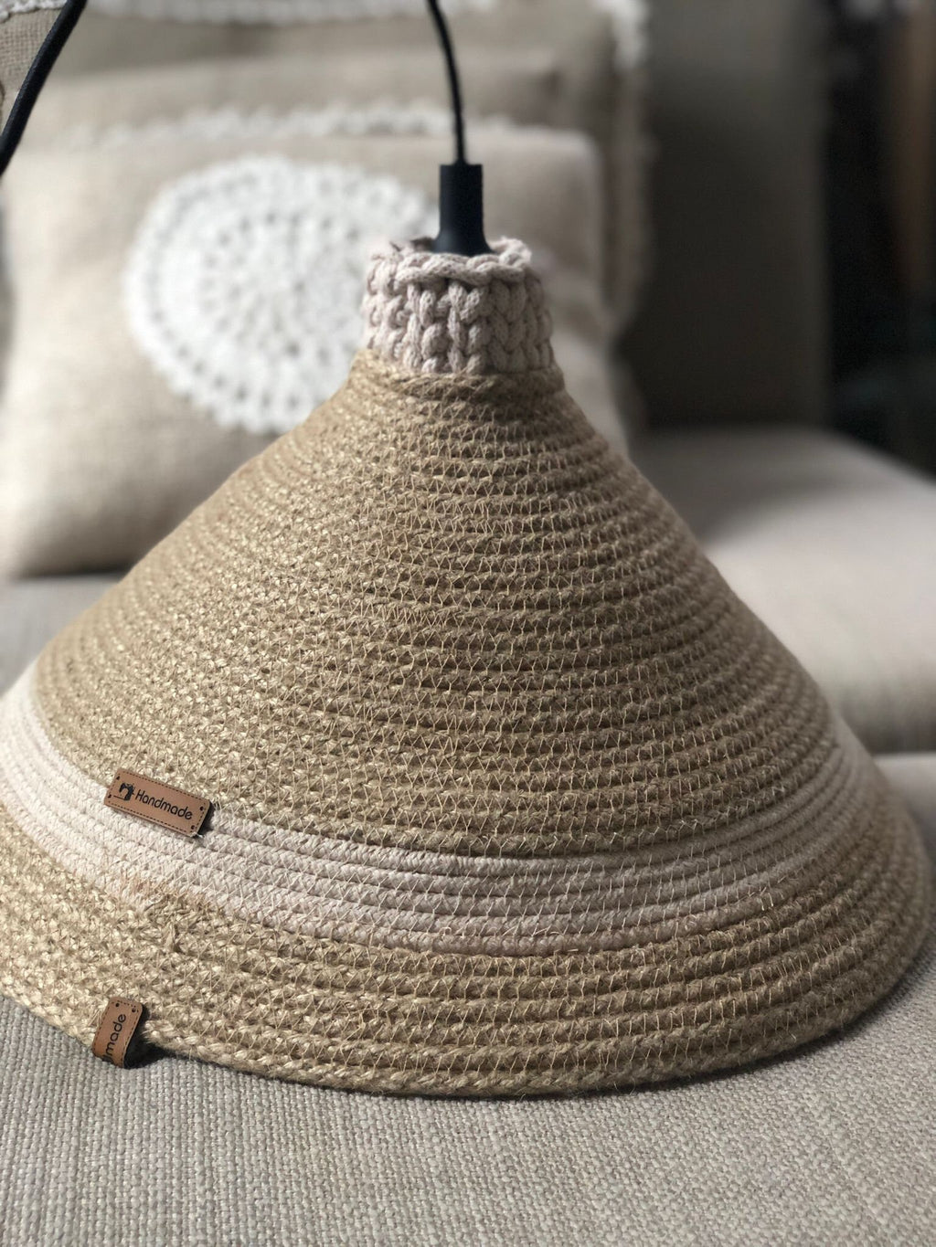 Handmade Design Pendant Lamp; Jute Cotton Lampshade; Housewarming Gift; Hand Woven Hanging Lamp; Bohemian Rustic Lighting; BOHO Lampshade