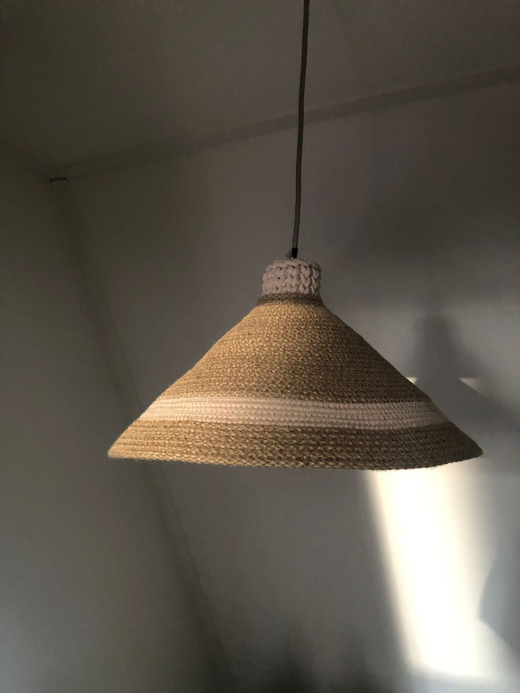 Handmade Design Pendant Lamp; Jute Cotton Lampshade; Housewarming Gift; Hand Woven Hanging Lamp; Bohemian Rustic Lighting; BOHO Lampshade