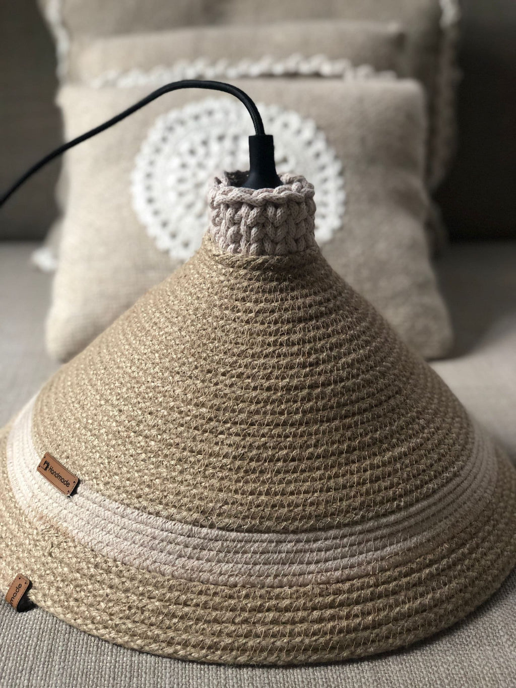 Handmade Design Pendant Lamp; Jute Cotton Lampshade; Housewarming Gift; Hand Woven Hanging Lamp; Bohemian Rustic Lighting; BOHO Lampshade