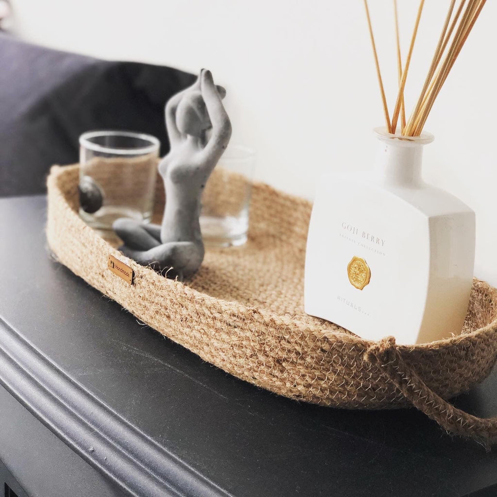 Handmade Jute Decoration Tray for Living room, Bathroom, Office or Kitchen; Boho Tray; Coffee Table Tray; Decorative Tray;Trays for decor
