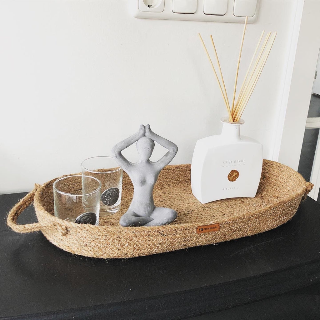 Handmade Jute Decoration Tray for Living room, Bathroom, Office or Kitchen; Boho Tray; Coffee Table Tray; Decorative Tray;Trays for decor