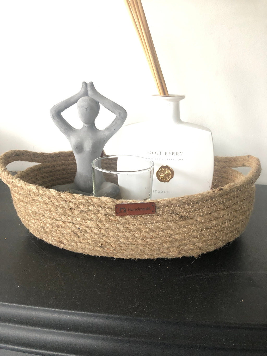 Handmade Jute Decoration Tray for Living room, Bathroom, Office or Kitchen; Multipurpose Boho Tray; Coffee Table Tray; Decorative Tray