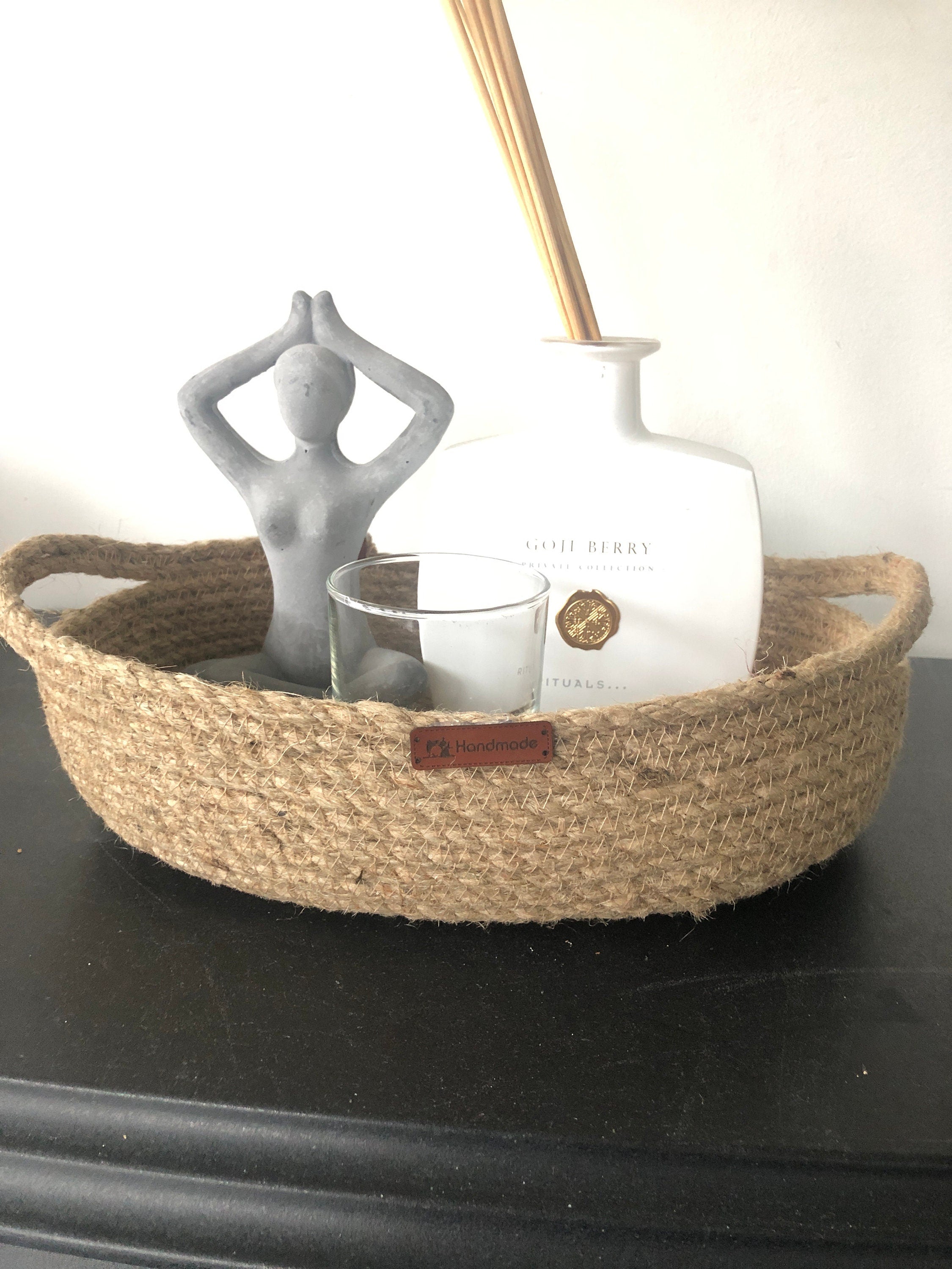Handmade Jute Decoration Tray for Living room, Bathroom, Office or Kitchen; Multipurpose Boho Tray; Coffee Table Tray; Decorative Tray