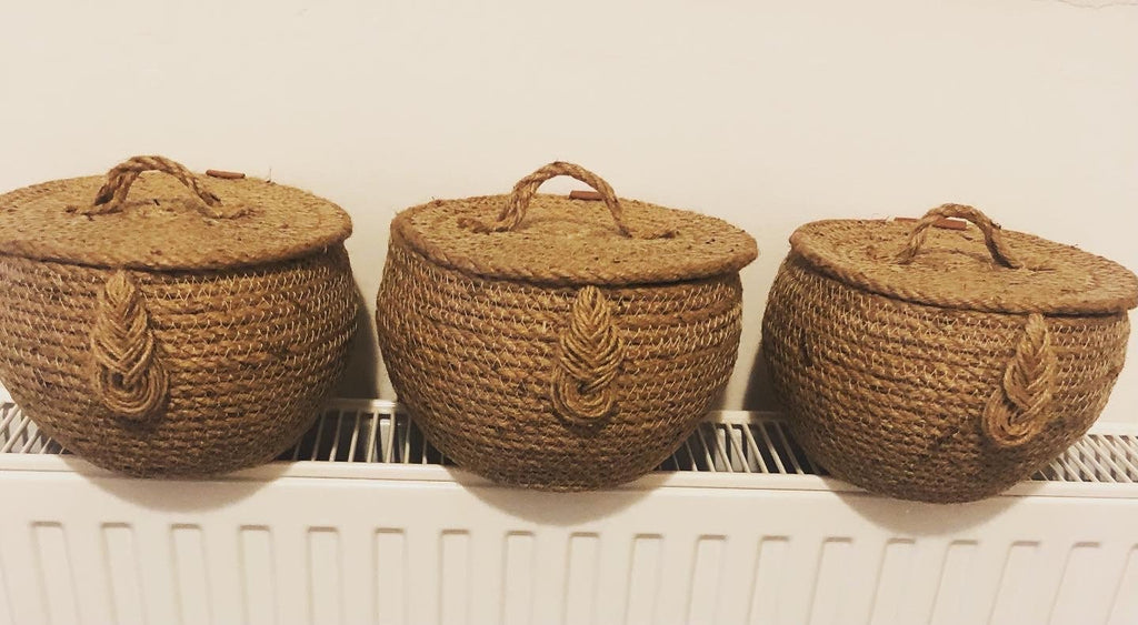 Handmade Jute Storage Basket; Kitchen Basket; Kitchen Storage; Decoration Object for Bedroom, Kitchen or Baby Room; Round Jute Giftbox