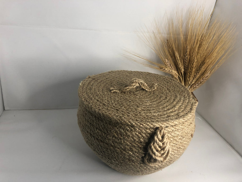 Handmade Jute Storage Basket; Kitchen Basket; Kitchen Storage; Decoration Object for Bedroom, Kitchen or Baby Room; Round Jute Giftbox