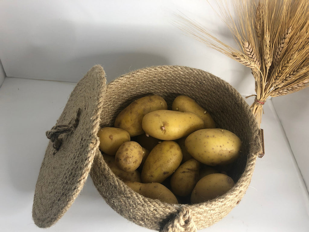 Handmade Jute Storage Basket; Kitchen Basket; Kitchen Storage; Decoration Object for Bedroom, Kitchen or Baby Room; Round Jute Giftbox