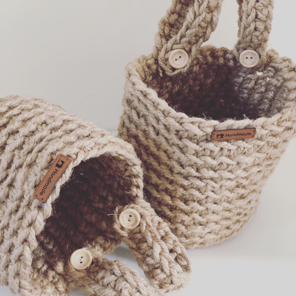 Hanging Basket Set of 2 pieces Made of Jute Rope; Baby Shower or Mother's Day Gift; Decoration Object for Bathroom and Kitchen