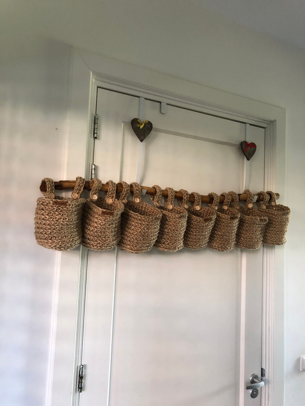 Hanging Basket Set of 2 pieces Made of Jute Rope; Baby Shower or Mother's Day Gift; Decoration Object for Bathroom and Kitchen