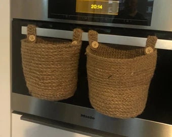 Hanging Basket Set of 2 pieces Made of Jute Rope; Baby Shower or Mother's Day Gift; Decoration Object for Bathroom and Kitchen