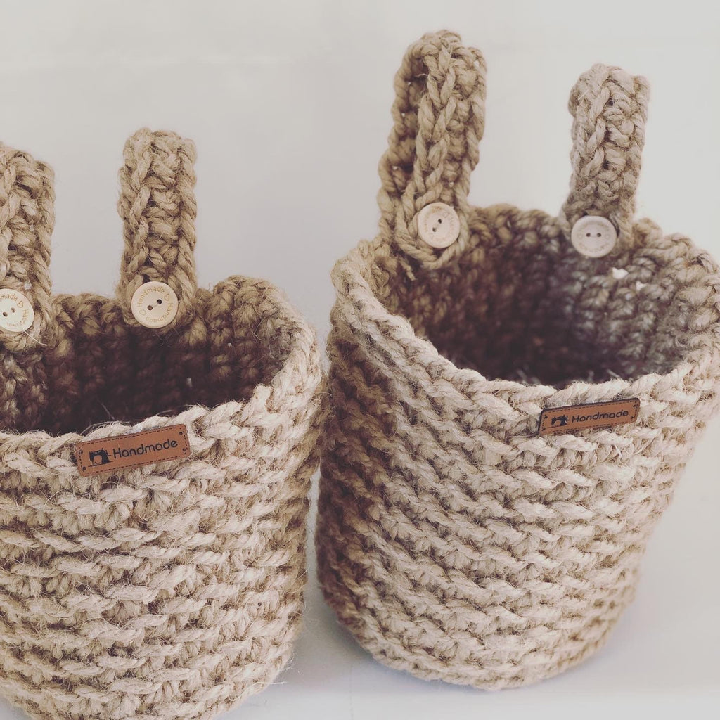 Hanging Basket Set of 2 pieces Made of Jute Rope; Baby Shower or Mother's Day Gift; Decoration Object for Bathroom and Kitchen